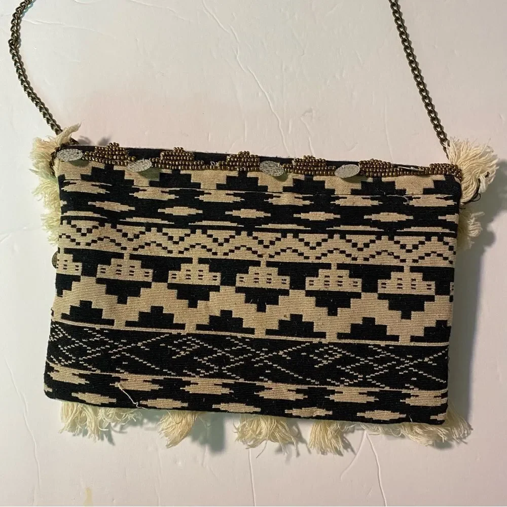 Express Boho Beaded Crossbody Envelope Bag Purse Fringe Seashells medallion